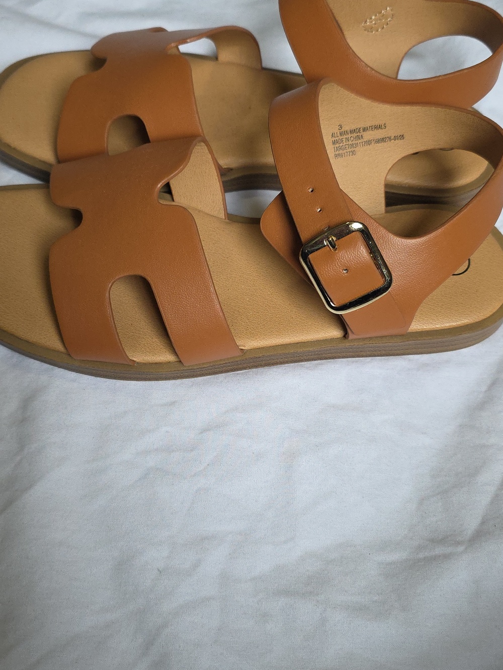 Tan Leather Look Open-Toe Buckle Sandals Art Class Girls Size 3 - Picture 3 of 5